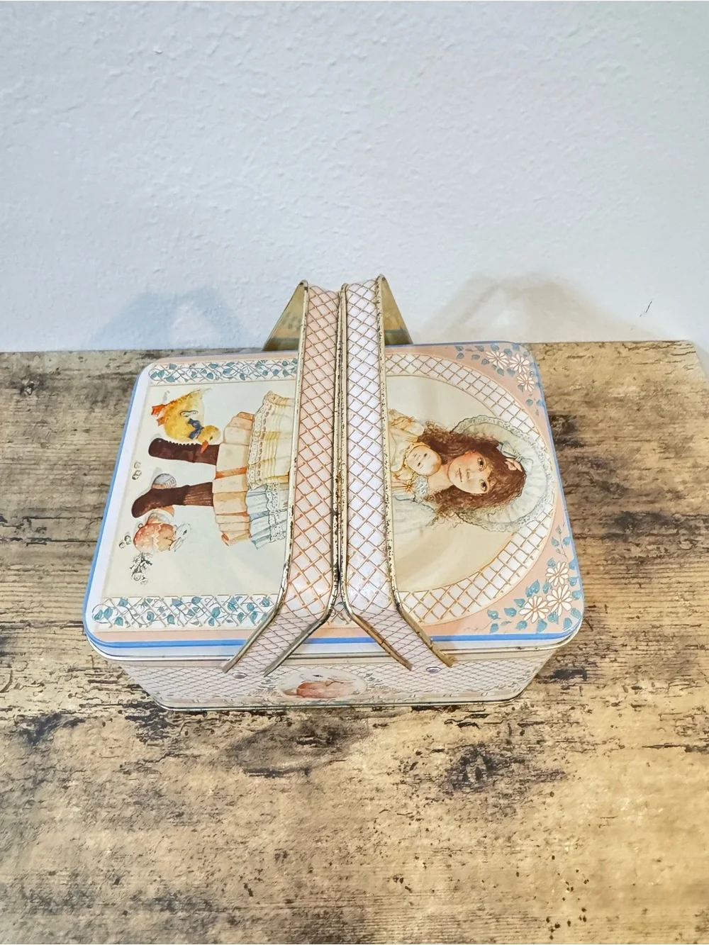 Vintage Jan Hagara “Victoria” Metal Sewing Basket Tin